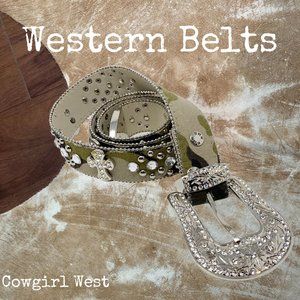 Cowgirl West Women's Rhinestone Cross on Camo Belt